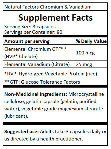 Natural Factors Chromium & Vanadium - 90 Caps